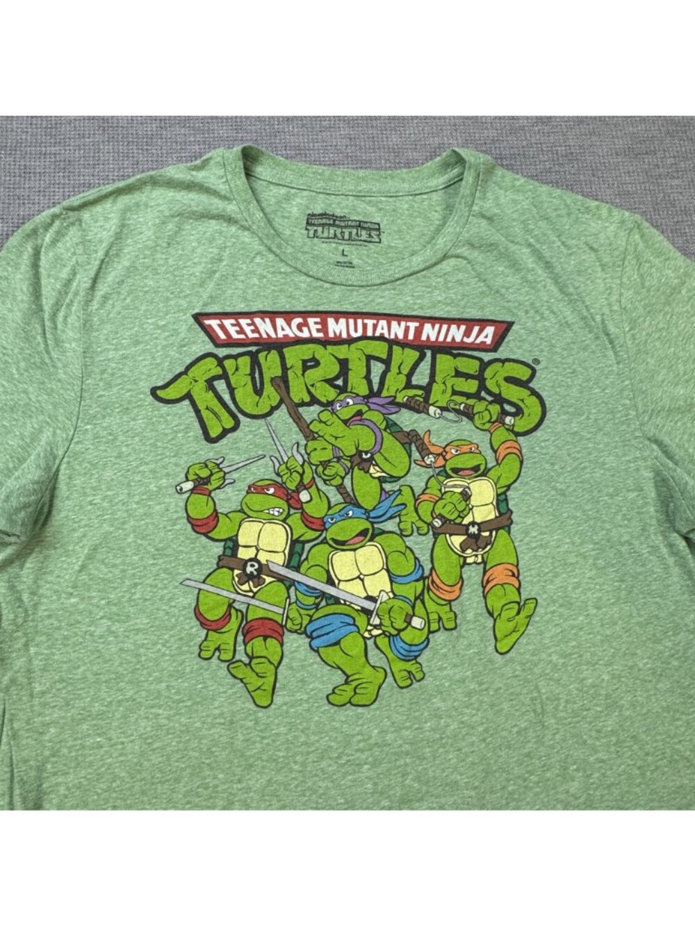 Teenage Mutant Ninja Turtles Graphic T-Shirt Size L Green Heathered Nickelodeon - Picture 4 of 11